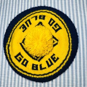Vintage University Of Michigan Knit Pom Beanie Hat GO BLUE Yellow Blue Ski Retro